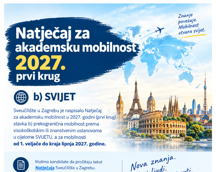 Natječaj za akademsku mobilnost 2027. prvi krug b) SVIJET