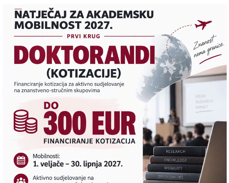 Natječaj za akademsku mobilnost 2027. prvi krug c) DOKTORANDI (kotizacije)